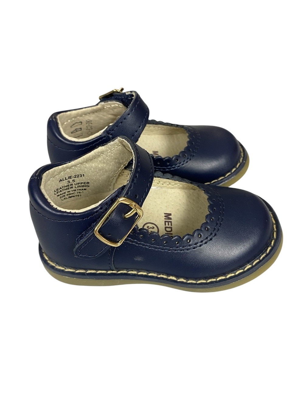 Footmates Allie 2231 Mary Jane Baby Girl Navy Scalloped Leather Size 3.5 *NWOT
